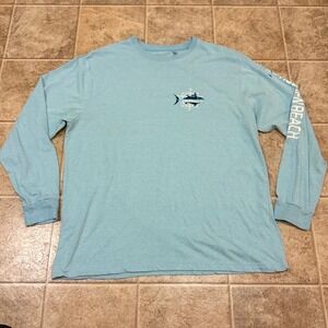 U.S. Vintage Holden Beach NC Fishing Long Sleeve Shirt Blue‎ Mens 2XL Marlin